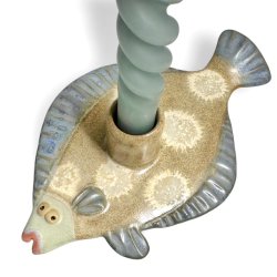 Fladfisk - keramik lysestage - Sand bl