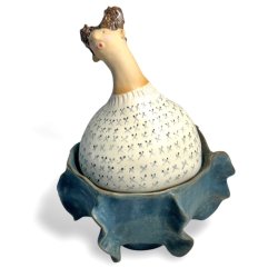 Med flser og strik - keramik krukke med lg