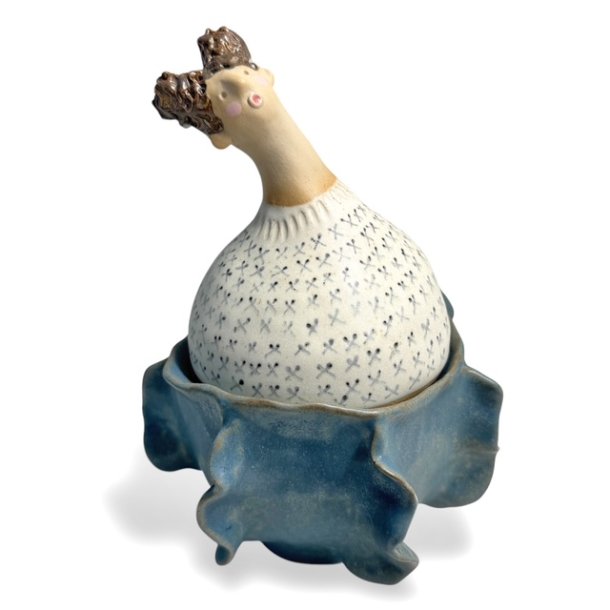 Med flser og strik - keramik krukke med lg