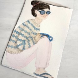 Kaffestund- Original Akvarel -  A5