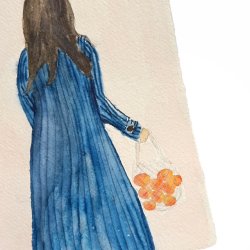 Med appelsiner p tur- Original Akvarel -  A5