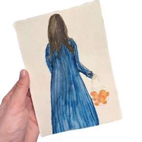 Med appelsiner p tur- Original Akvarel -  A5