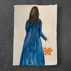 Med appelsiner p tur- Original Akvarel -  A5