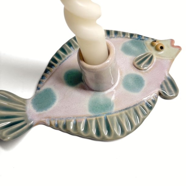 Fladfisk - keramik lysestage - Rosa bl