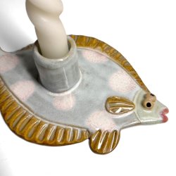 Fladfisk - keramik lysestage - Gylden