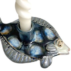 Fladfisk - keramik lysestage - Bl