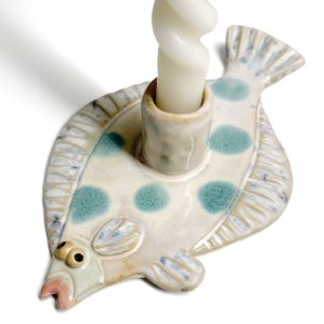 Fladfisk - keramik lysestage - Pastel