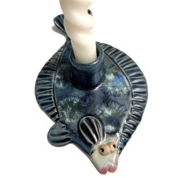 Fladfisk - keramik lysestage - Bl