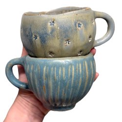 Stor hygge keramik kop - 10 - Blgr blomst