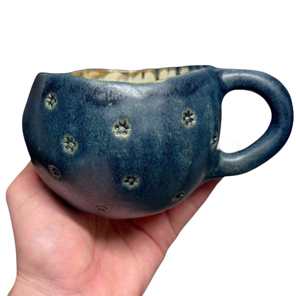 Stor hygge keramik kop - 10 - Bl blomst