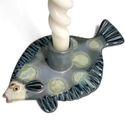 Fladfisk - keramik lysestage - Grn