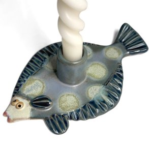 Fladfisk - keramik lysestage - Grn
