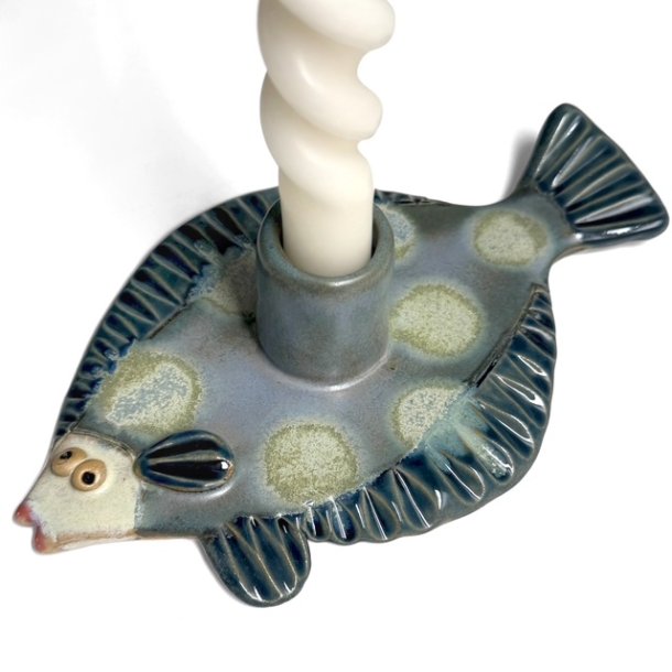 Fladfisk - keramik lysestage - Grn