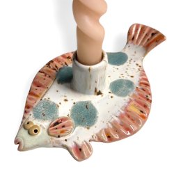 Fladfisk - keramik lysestage - Multi