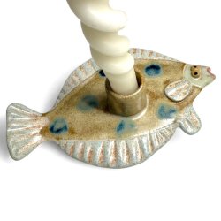 Fladfisk - keramik lysestage - Sand