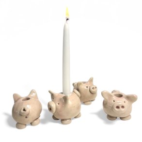 Glad julegris - keramik lysestage