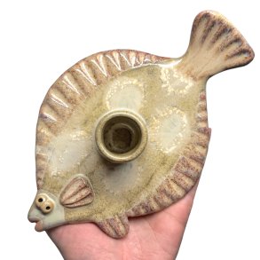 Fladfisk - keramik lysestage - Rosa