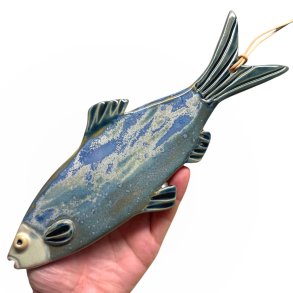 L�kker sild - keramik fisk til v�ggen - bl�