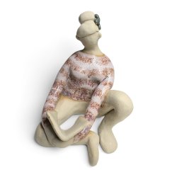 Siddende kvinde med bog - keramik figur - rosa