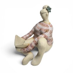 Siddende kvinde med bog - keramik figur - rosa
